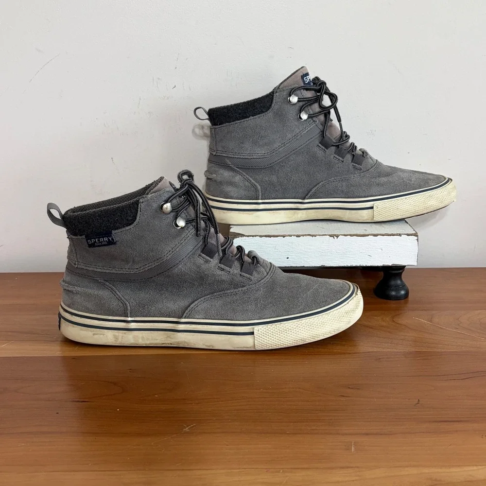 Sperry Mens Gray Suede High Top Sneaker Boots STS22654 Size 8.5